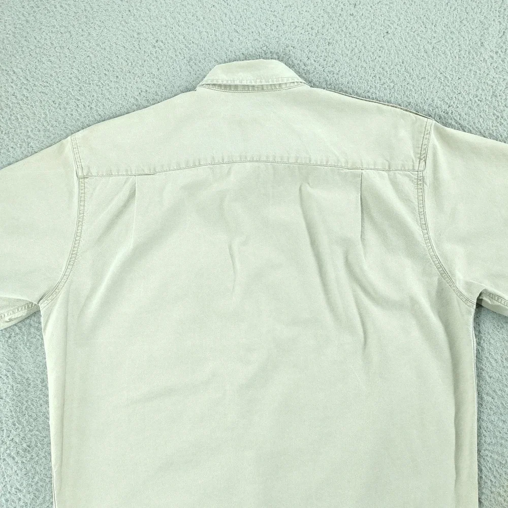Vintage Banana Republic Safari Travel Shirt Mens Medium Beige Short Sleeve
